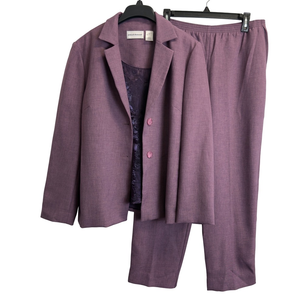 Alfred Dunner 3 Piece Pant Suit Set Mauve Purple Blazer Trousers Blouse Size 10